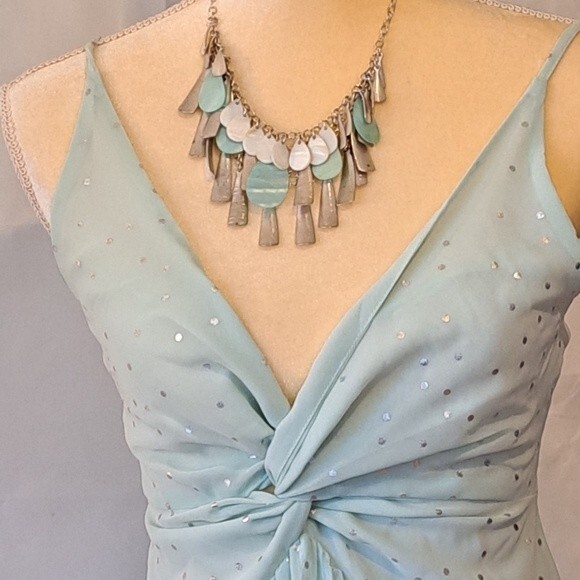Topshop Spring Gore Evening Prom Dress Maxi Metallic Twist Mint Green  -… - Picture 4 of 12